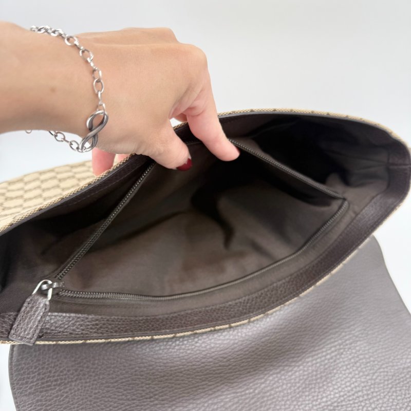 GUCCI - 經典緹花拼咖啡皮飾下蓋磁吸郵差包-12