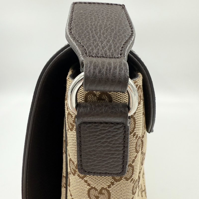 GUCCI - 經典緹花拼咖啡皮飾下蓋磁吸郵差包-13