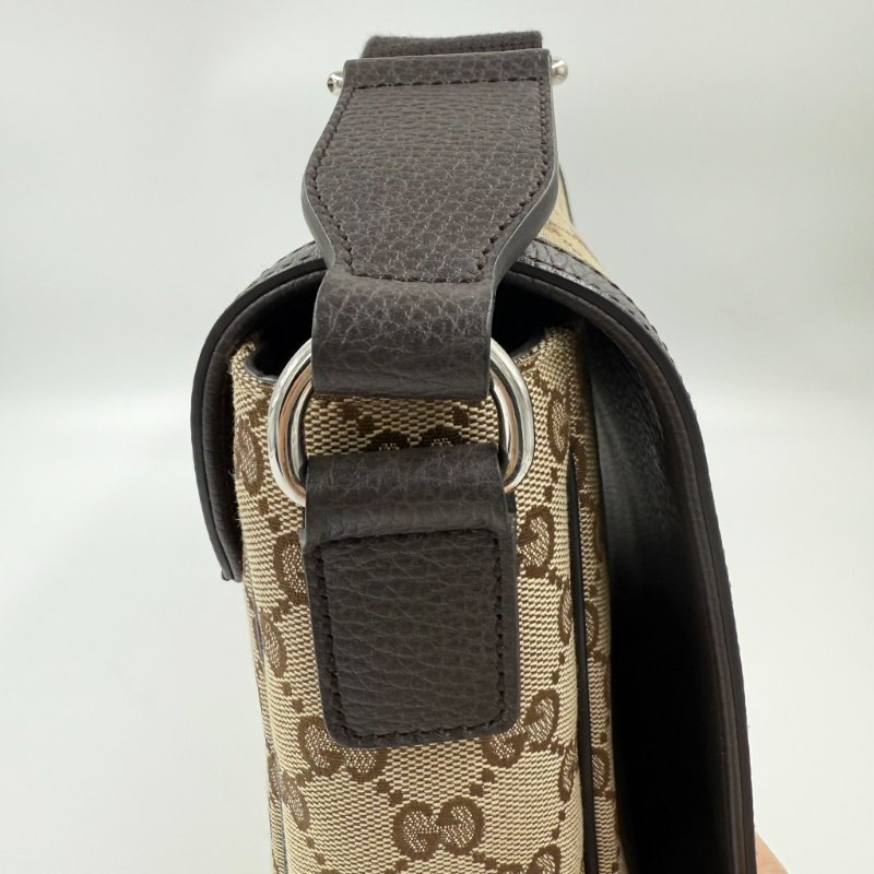 GUCCI - 經典緹花拼咖啡皮飾下蓋磁吸郵差包-14