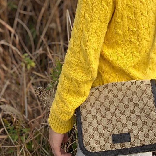 GUCCI - 經典緹花拼咖啡皮飾下蓋磁吸郵差包-1