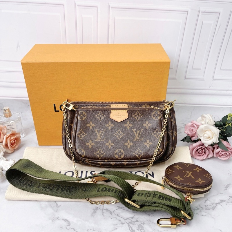 LV 老花綠色五合一MULTI POCHETTE ACCESSORIES 芯片款24*13*4CM 98新配件盒子塵袋購證-1