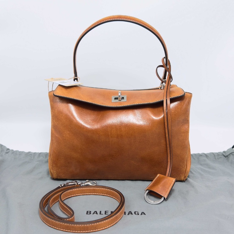 BALENCIAGA 新款棕色仿舊款Rodeo小號手提肩背斜背包27*19*8 99新配件塵袋-1