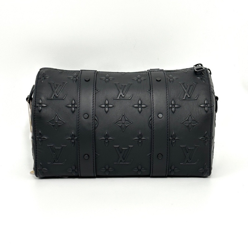 LV 黑色全皮立體浮雕keepall27肩背斜背包 27*17*13 98新配件塵袋-1