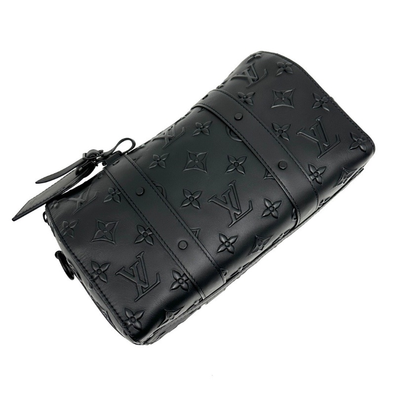 LV 黑色全皮立體浮雕keepall27肩背斜背包 27*17*13 98新配件塵袋-3