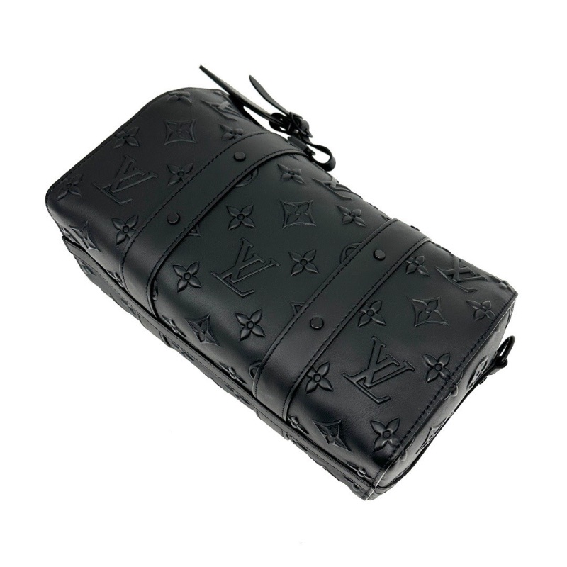 LV 黑色全皮立體浮雕keepall27肩背斜背包 27*17*13 98新配件塵袋-5
