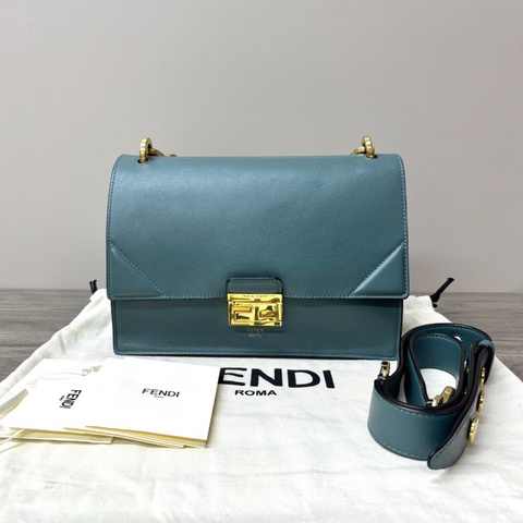 FENDI kan u系列孔雀藍手提肩背斜背包25*17*10 98新配件塵袋