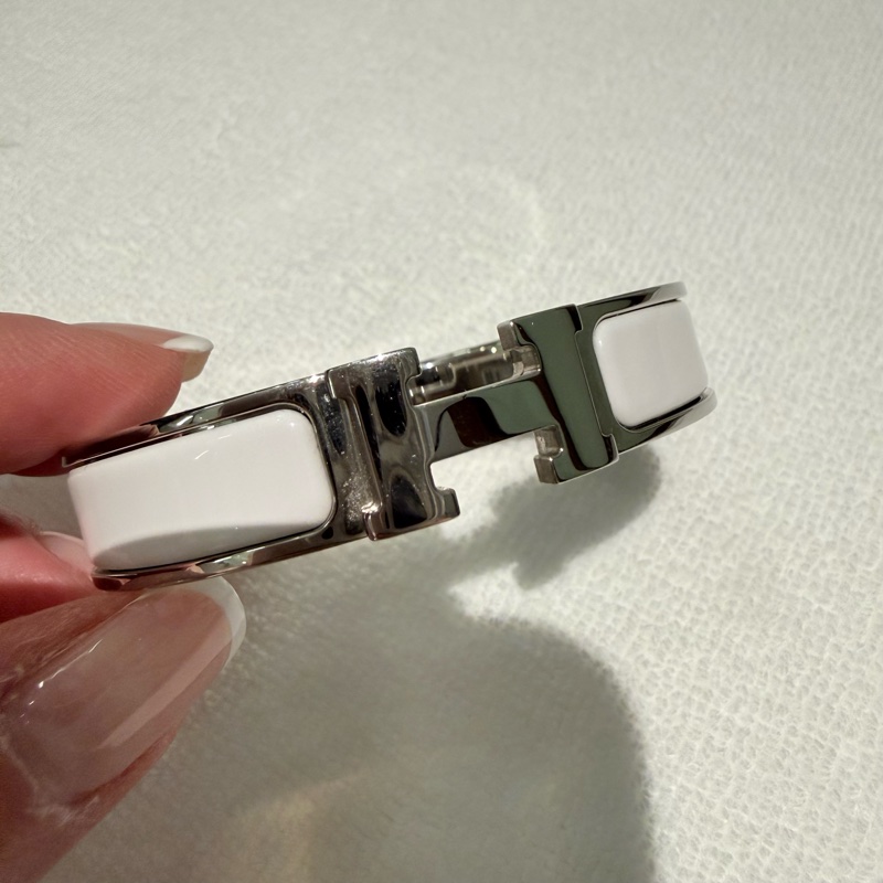 Hermes 98新 FI碼閒置 Clic H琺瑯手環 白銀 /PM-1