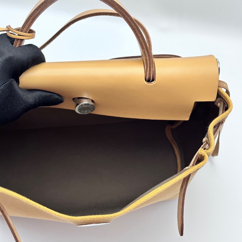 HERMES 帆布拼皮herbag31手提斜背包31*25*11 98新配件塵袋吊牌鎖鑰匙-2