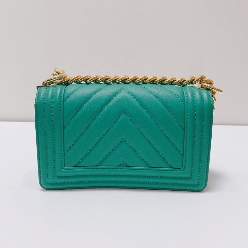 Chanel綠色金扣小號牛皮leboy鏈條包 98新配件塵袋保卡 20×12×7cm-8