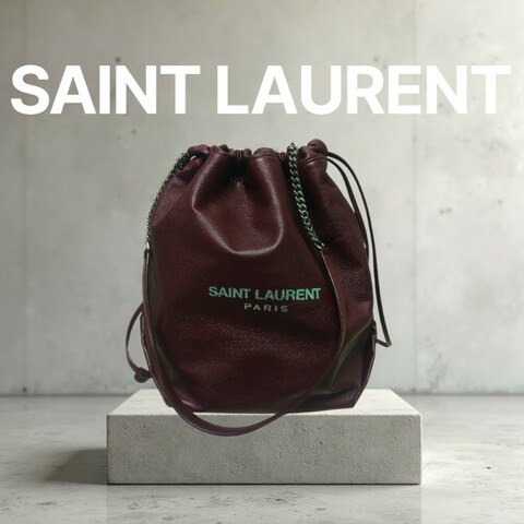 【8成新】㊣✨YSL✨（附防塵袋）SAINT LAURENT 聖羅蘭 TEDDY 大款 酒紅 小羊皮 抽繩 束口 水桶包 肩背包 子母包 鏈條包 /二手精品/保證正品🌳二手樹屋🌳