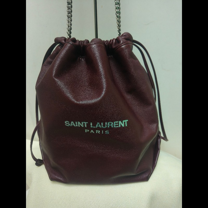 【8成新】㊣✨YSL✨（附防塵袋）SAINT LAURENT 聖羅蘭 TEDDY 大款 酒紅 小羊皮 抽繩 束口 水桶包 肩背包 子母包 鏈條包 /二手精品/保證正品🌳二手樹屋🌳-2