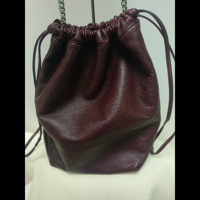 【8成新】㊣✨YSL✨（附防塵袋）SAINT LAURENT 聖羅蘭 TEDDY 大款 酒紅 小羊皮 抽繩 束口 水桶包 肩背包 子母包 鏈條包 /二手精品/保證正品🌳二手樹屋🌳-4