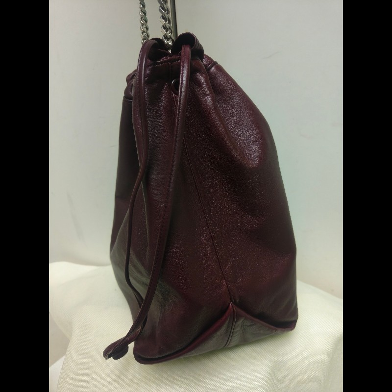【8成新】㊣✨YSL✨（附防塵袋）SAINT LAURENT 聖羅蘭 TEDDY 大款 酒紅 小羊皮 抽繩 束口 水桶包 肩背包 子母包 鏈條包 /二手精品/保證正品🌳二手樹屋🌳-5