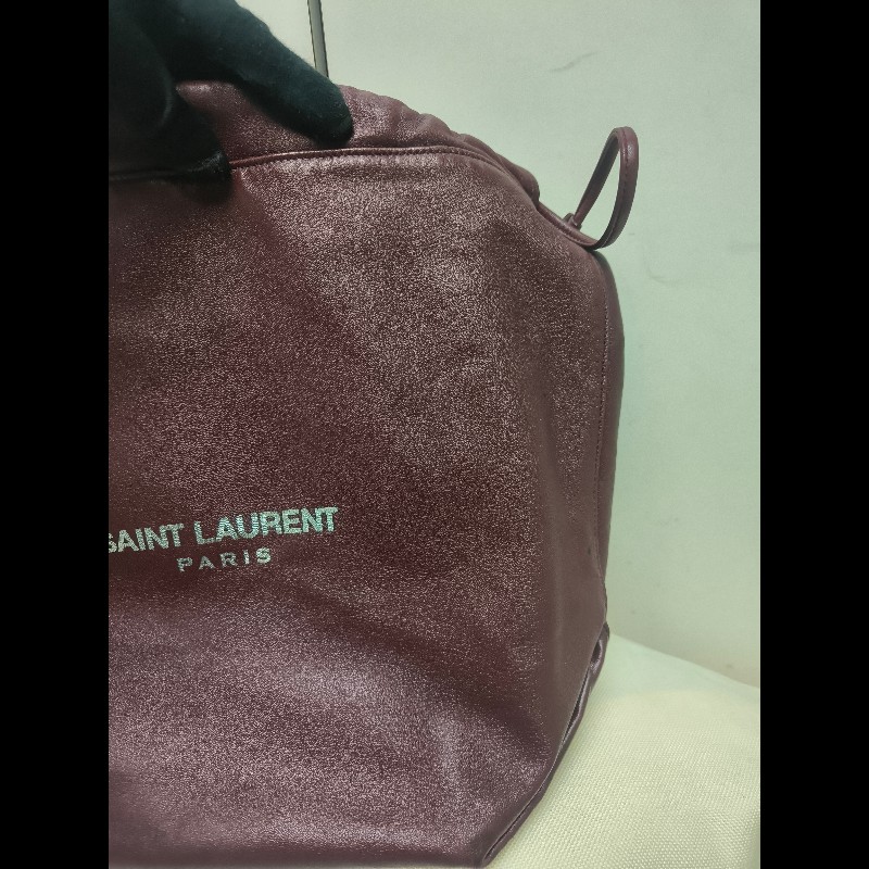 【8成新】㊣✨YSL✨（附防塵袋）SAINT LAURENT 聖羅蘭 TEDDY 大款 酒紅 小羊皮 抽繩 束口 水桶包 肩背包 子母包 鏈條包 /二手精品/保證正品🌳二手樹屋🌳-16