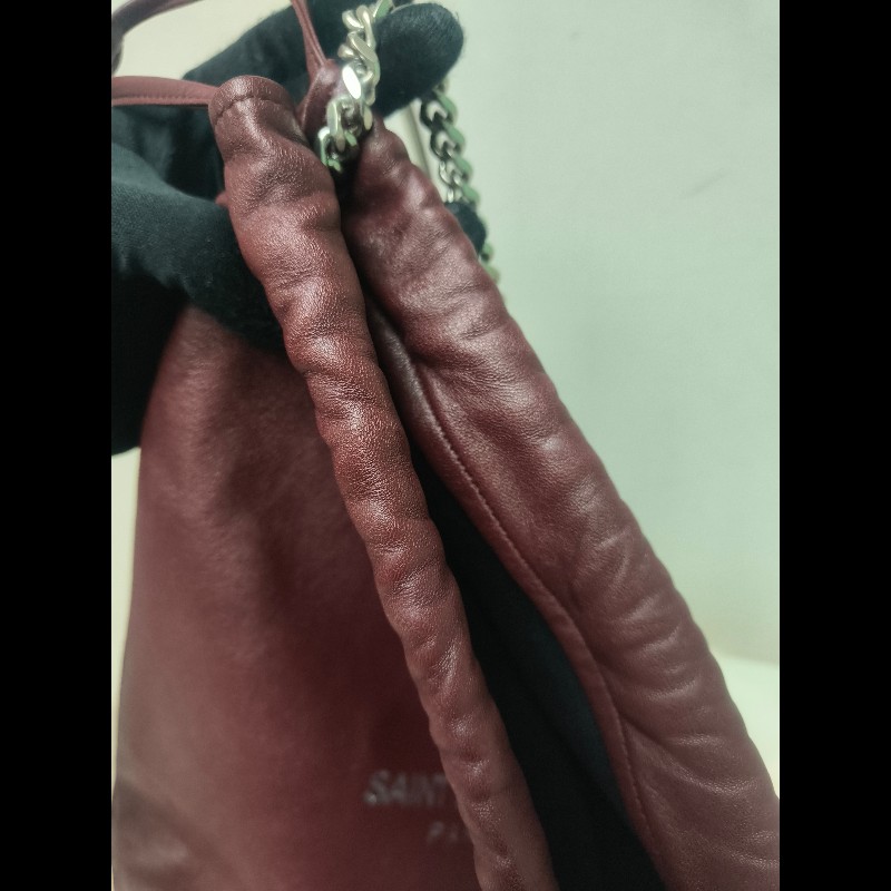 【8成新】㊣✨YSL✨（附防塵袋）SAINT LAURENT 聖羅蘭 TEDDY 大款 酒紅 小羊皮 抽繩 束口 水桶包 肩背包 子母包 鏈條包 /二手精品/保證正品🌳二手樹屋🌳-28