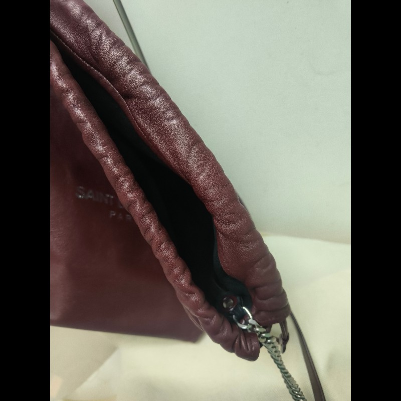 【8成新】㊣✨YSL✨（附防塵袋）SAINT LAURENT 聖羅蘭 TEDDY 大款 酒紅 小羊皮 抽繩 束口 水桶包 肩背包 子母包 鏈條包 /二手精品/保證正品🌳二手樹屋🌳-29