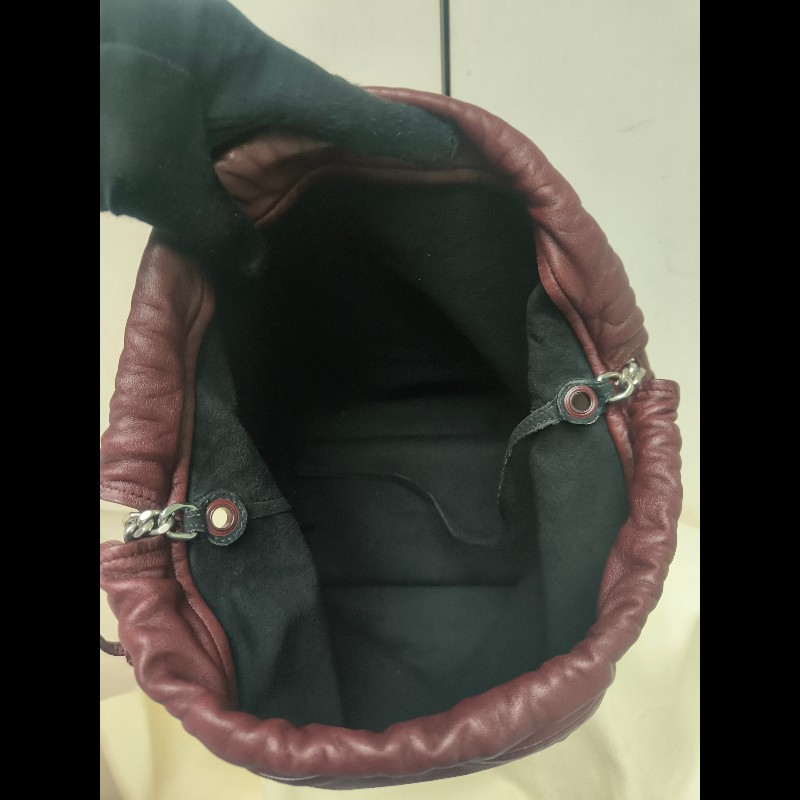 【8成新】㊣✨YSL✨（附防塵袋）SAINT LAURENT 聖羅蘭 TEDDY 大款 酒紅 小羊皮 抽繩 束口 水桶包 肩背包 子母包 鏈條包 /二手精品/保證正品🌳二手樹屋🌳-30