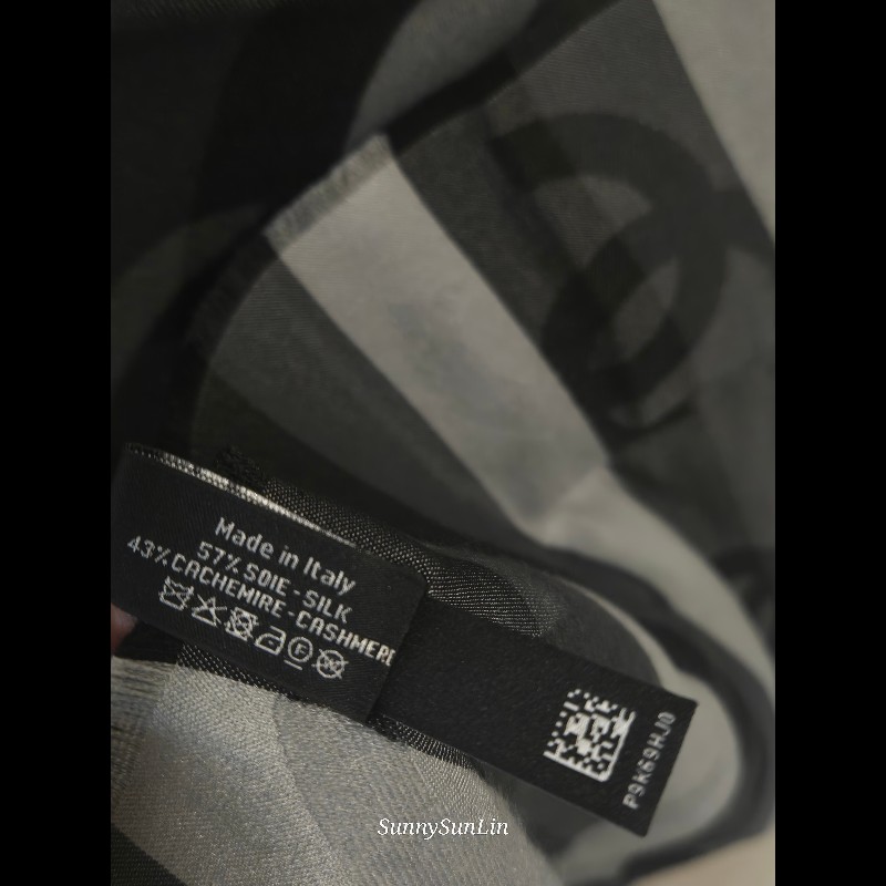 Chanel 黑灰條紋 CC Logo 圍巾 🈶購證 絲巾 披肩 全新-7