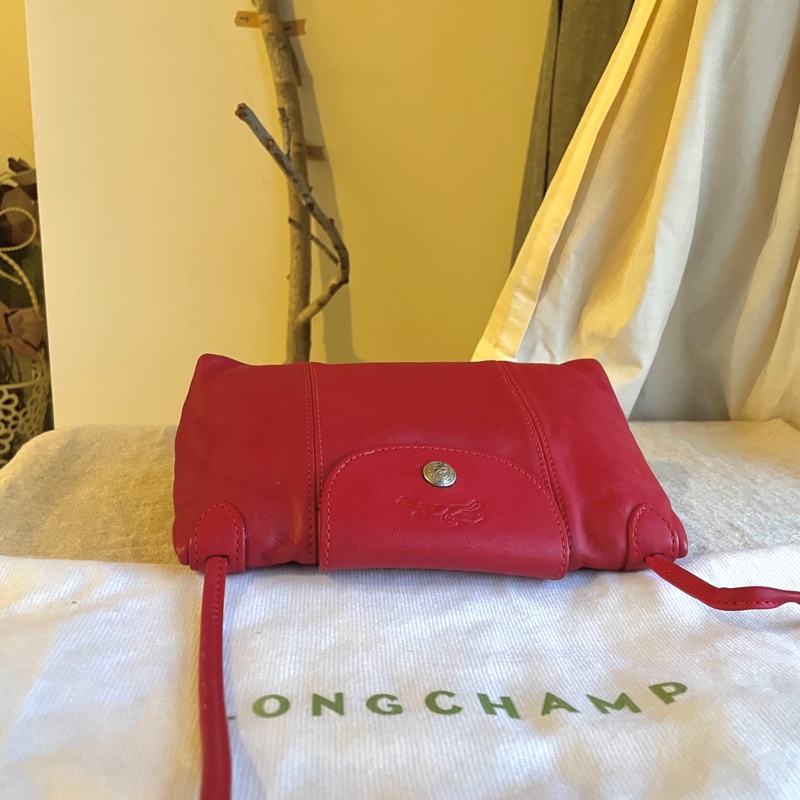 🧣新年快樂🧣Longchamp超輕羊皮小包紅20cm🍎似WOC/錢包/卡包/手機包/手拿包/腋下包/斜背/側背/手拿🍎瀟🍎正品🍎況不錯🍎旅行購物隨身-7