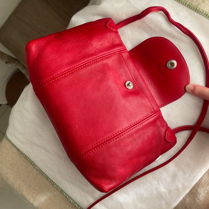 🧣新年快樂🧣Longchamp超輕羊皮小包紅20cm🍎似WOC/錢包/卡包/手機包/手拿包/腋下包/斜背/側背/手拿🍎瀟🍎正品🍎況不錯🍎旅行購物隨身-57