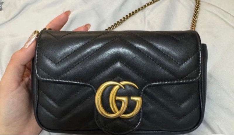 Gucci 馬夢黑金鏈條woc包-0