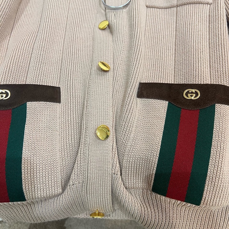 Gucci 駝色羊毛混紡開襟毛衣配經典條紋 626349-XKBFJ-2184-4