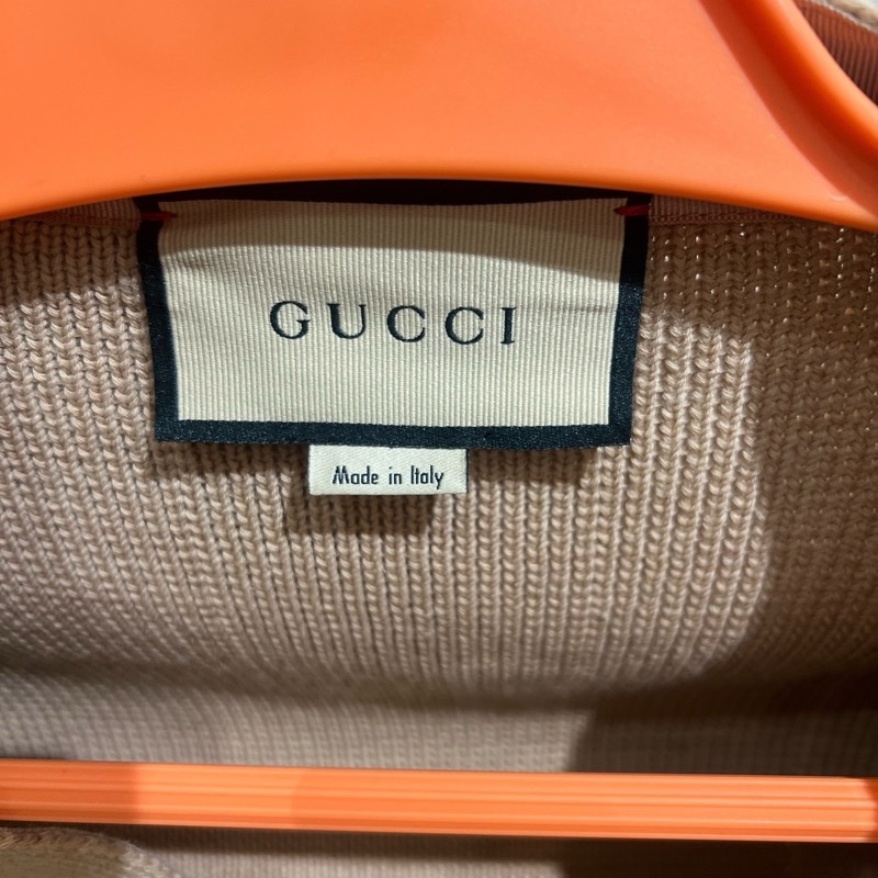 Gucci 駝色羊毛混紡開襟毛衣配經典條紋 626349-XKBFJ-2184-9