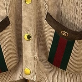 Gucci 駝色羊毛混紡開襟毛衣配經典條紋 626349-XKBFJ-2184-12