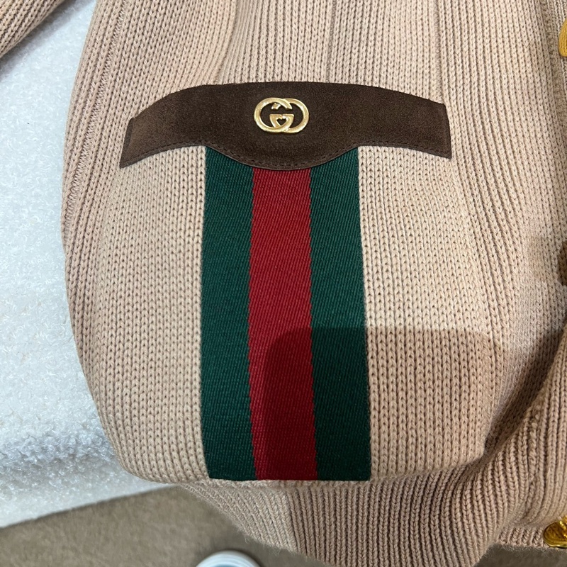 Gucci 駝色羊毛混紡開襟毛衣配經典條紋 626349-XKBFJ-2184-16