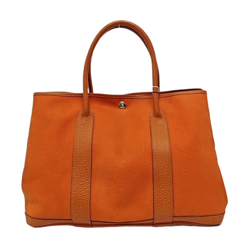 HERMES Garden Party 36 杏黃色帆布 花園包手提包 銀色五金 框刻-0