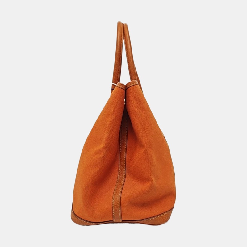 HERMES Garden Party 36 杏黃色帆布 花園包手提包 銀色五金 框刻-2