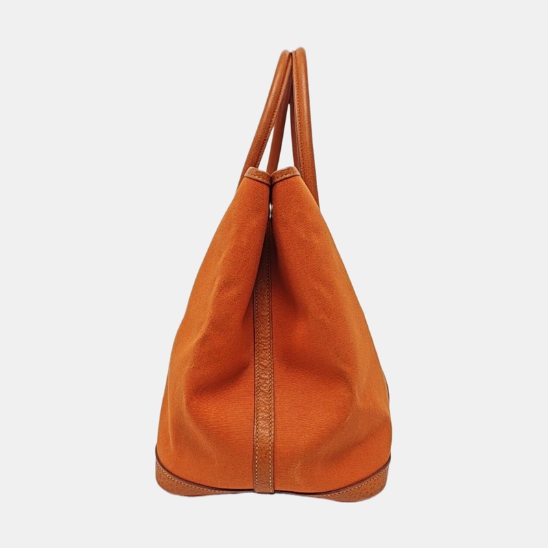 HERMES Garden Party 36 杏黃色帆布 花園包手提包 銀色五金 框刻-3