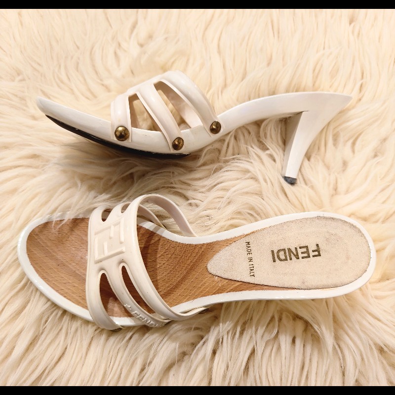 Fendi 芬迪木頭白色涼鞋-7