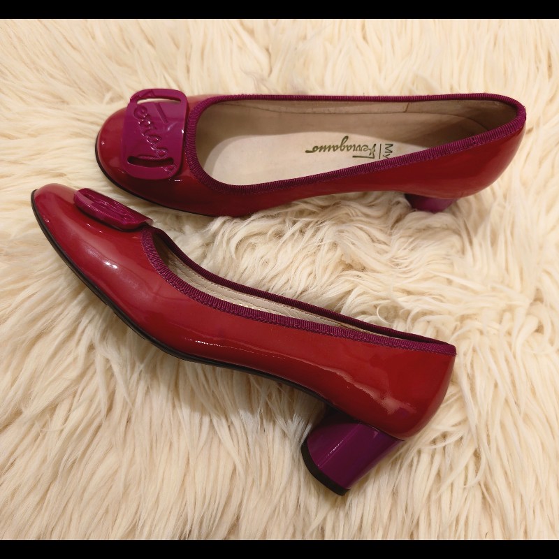 Ferragamo 紫色logo牌紅色平底鞋-9