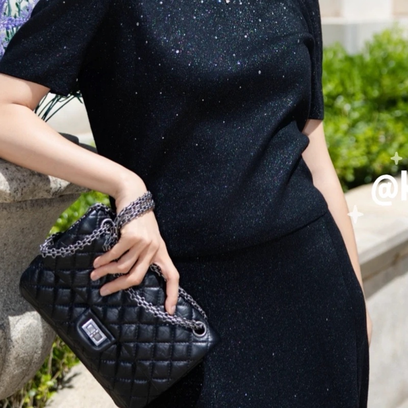 小巴黎二手名牌真品Chanel 2.55  極新 黑銀 24公分 小號 有卡 28開-4