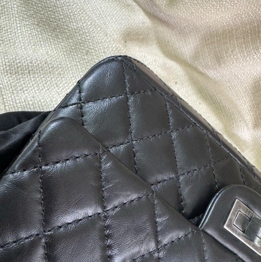 小巴黎二手名牌真品Chanel 2.55  極新 黑銀 24公分 小號 有卡 28開-14