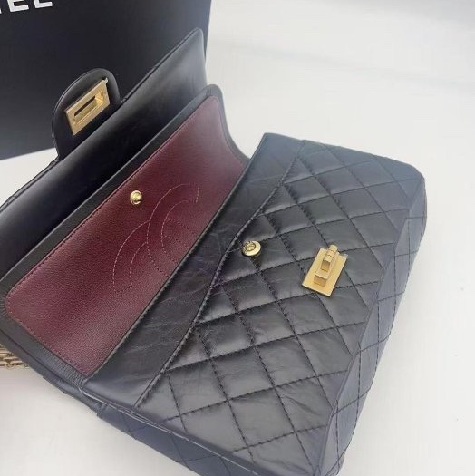 小巴黎二手名牌真品Chanel 2.55  極新 黑銀 24公分 小號 有卡 28開-16