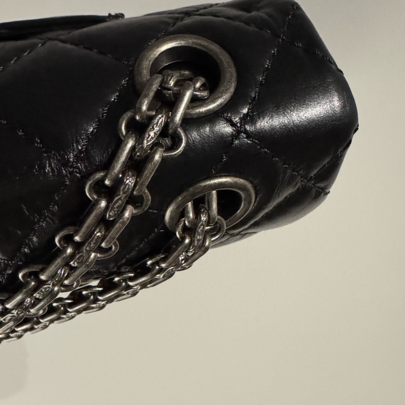 小巴黎二手名牌真品Chanel 2.55  黑銀 24公分 小號 有卡 購證-13