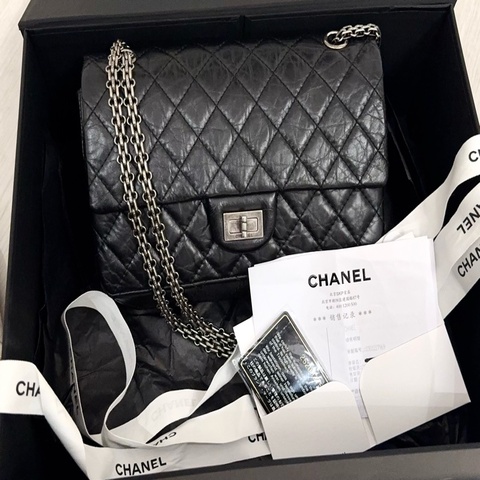 小巴黎二手名牌真品Chanel 2.55  黑銀 24公分 小號 有卡 購證