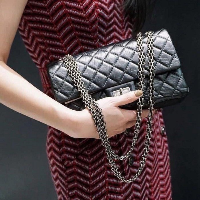 小巴黎二手名牌真品Chanel 2.55  黑銀 24公分 小號 有卡 購證-2