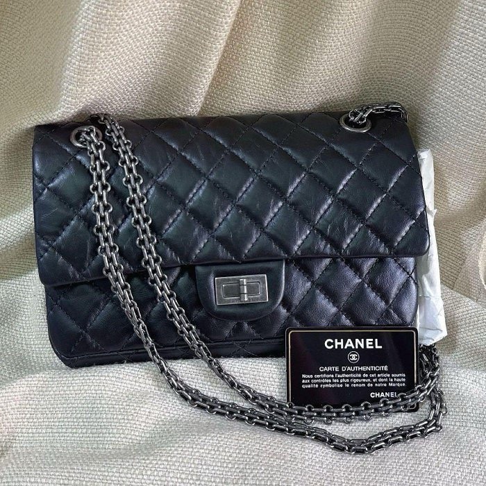 小巴黎二手名牌真品Chanel 2.55  黑銀 24公分 小號 有卡 購證-3