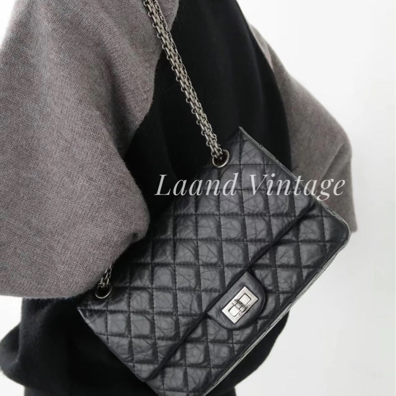 小巴黎二手名牌真品Chanel 2.55  黑銀 24公分 小號 有卡 購證-4