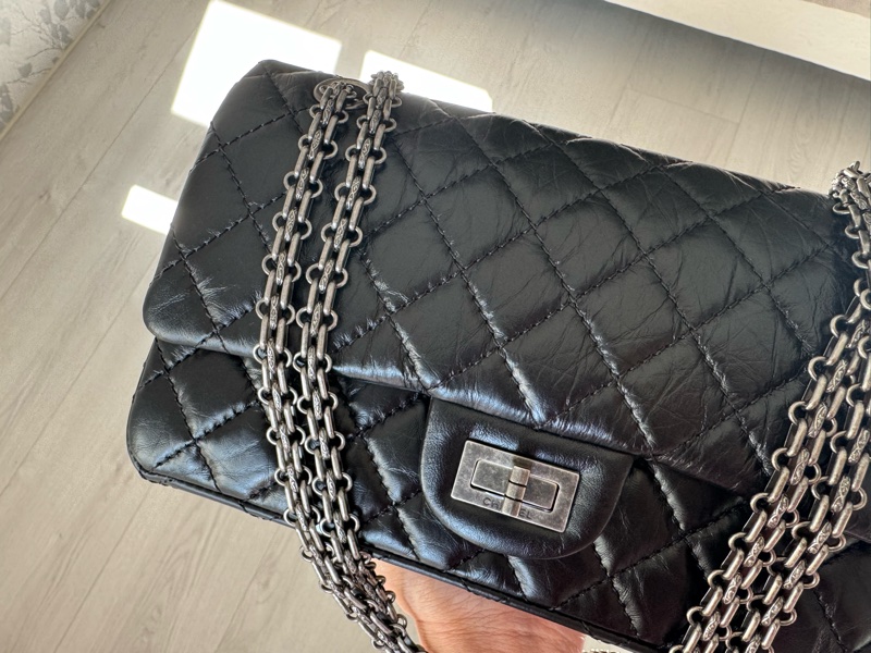 小巴黎二手名牌真品Chanel 2.55  黑銀 24公分 小號 有卡 購證-5