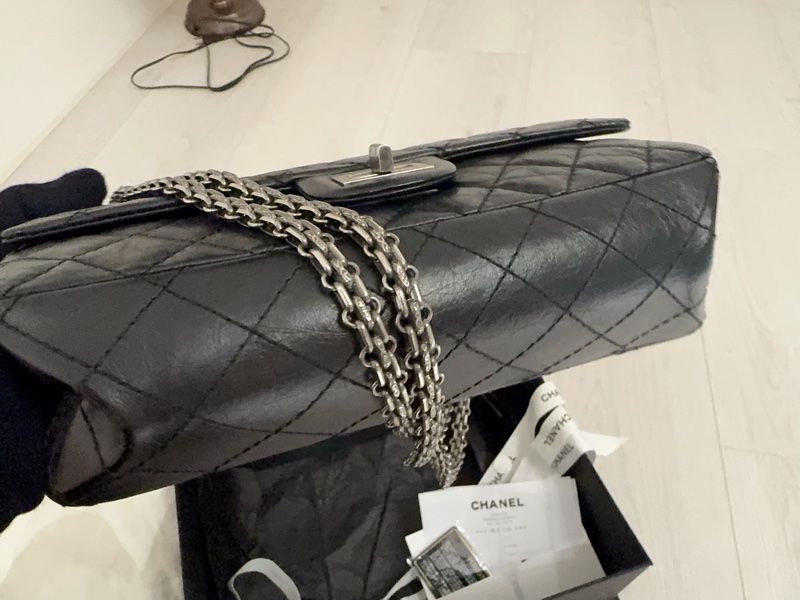 小巴黎二手名牌真品Chanel 2.55  黑銀 24公分 小號 有卡 購證-29