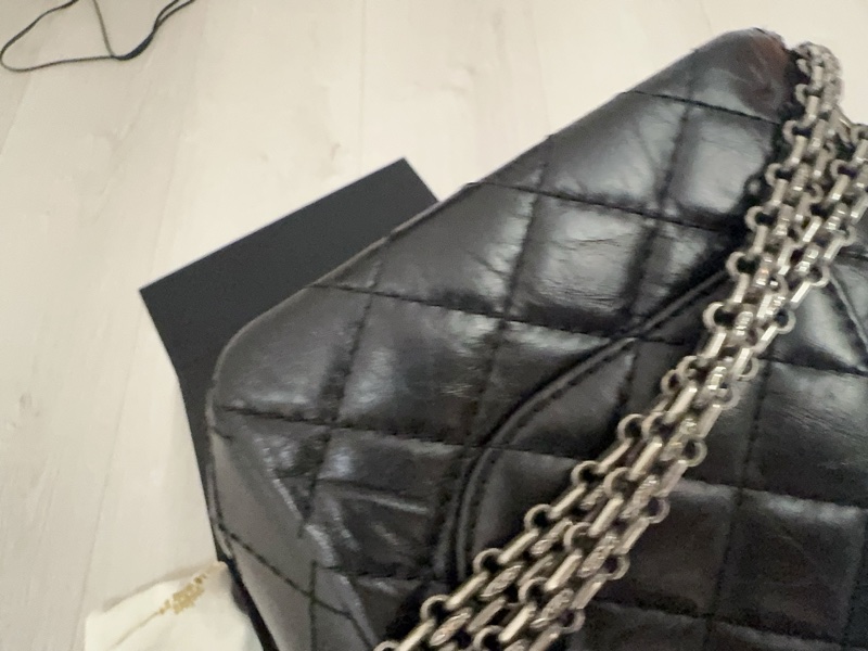 小巴黎二手名牌真品Chanel 2.55  黑銀 24公分 小號 有卡 購證-30