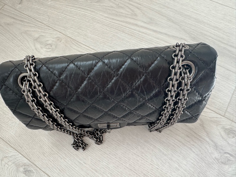 小巴黎二手名牌真品Chanel 2.55  黑銀 24公分 小號 有卡 購證-40