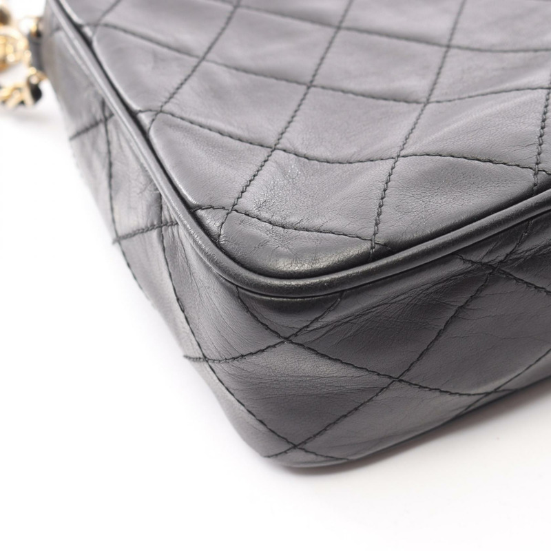 香奈兒 COCO 標誌菱形縫線鏈肩背斜背包，黑色皮革，金色五金-8