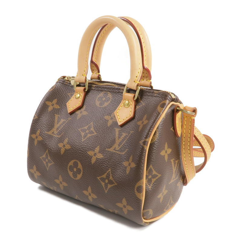 LOUIS VUITTON Monogram Nano Speedy金扣手挽肩背兩用袋棕色-1