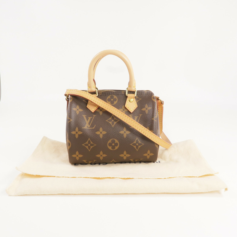 LOUIS VUITTON Monogram Nano Speedy金扣手挽肩背兩用袋棕色-7