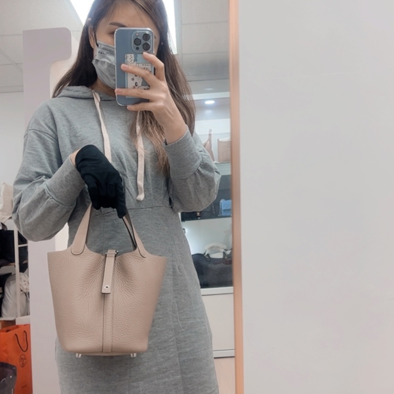 全新 Hermes picotin 18 菜籃子 風衣灰銀釦 B-9